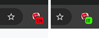 The real extension icon in the browser bar, with its badge shown red on one site and green on another